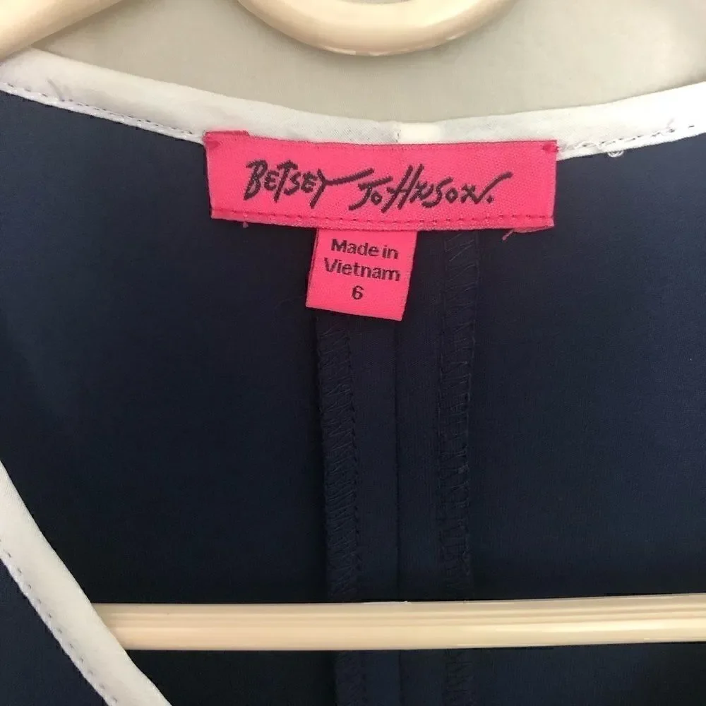 Vintage Betsey Johnson Navy Zipper Front Dress w/ White Piping Sz:6 - Picture 8 of 11